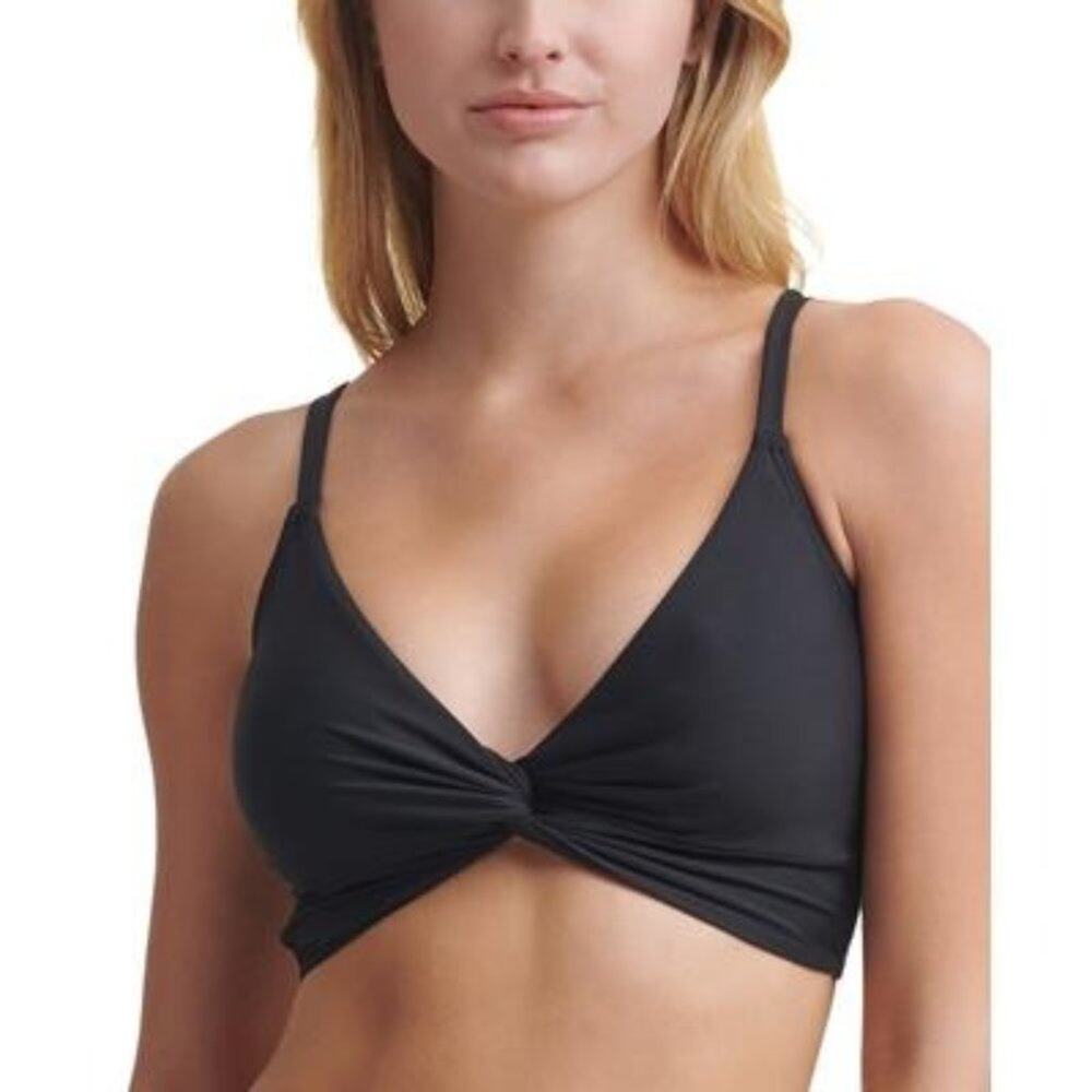 Womens DKNY Twist-Front Bikini Top Black XXL 50+ UPF/SPF Sun Protection